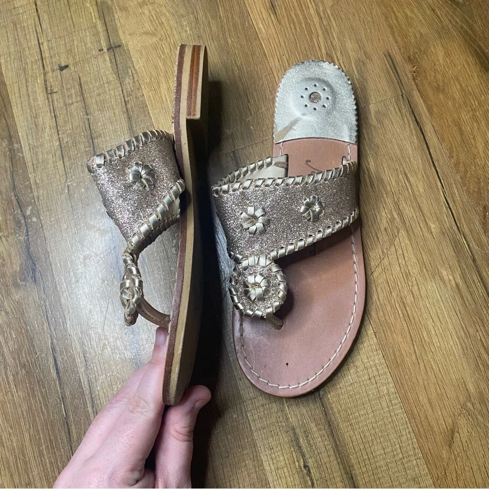 Jack Rogers Girls Miss Sparkle Leather Sparkle Sandals Champagne Size 4